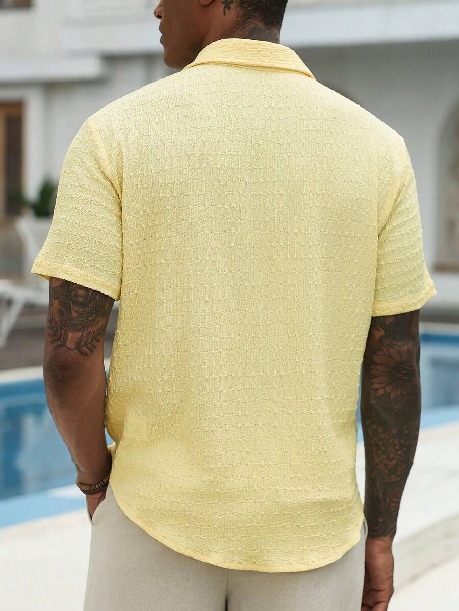 Mens Short Sleeve Crochet Knit Shirt Open Weave Casual Summer