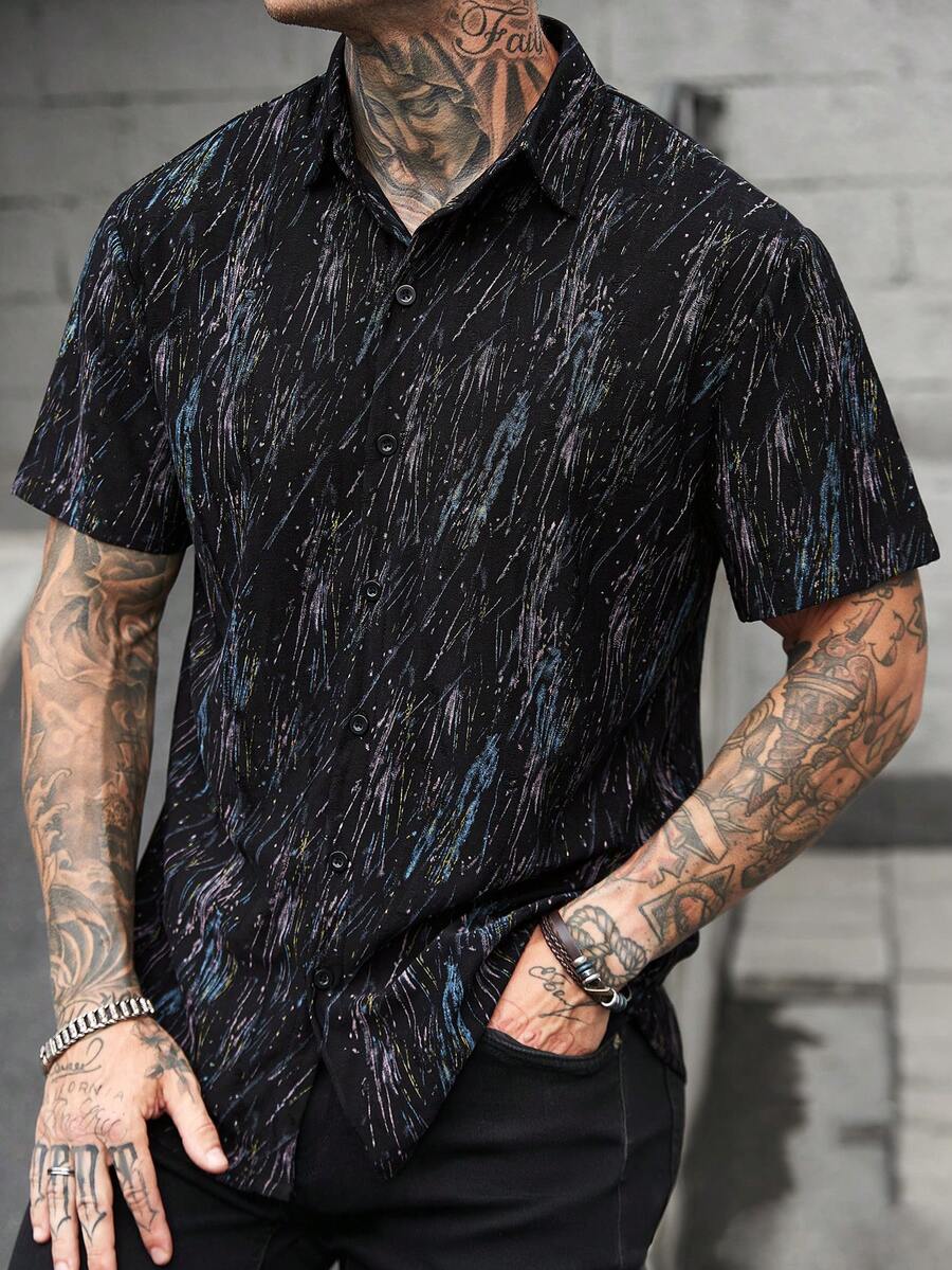 Mens Short Sleeve Shirt Solid Color Single-Breasted Casual – Vanto