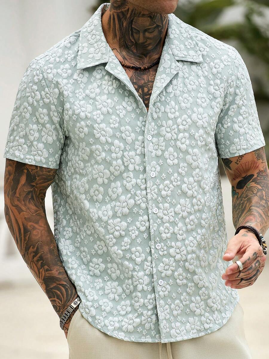 Mens Short Sleeve Shirt Solid Color Single-Breasted Casual – Vanto