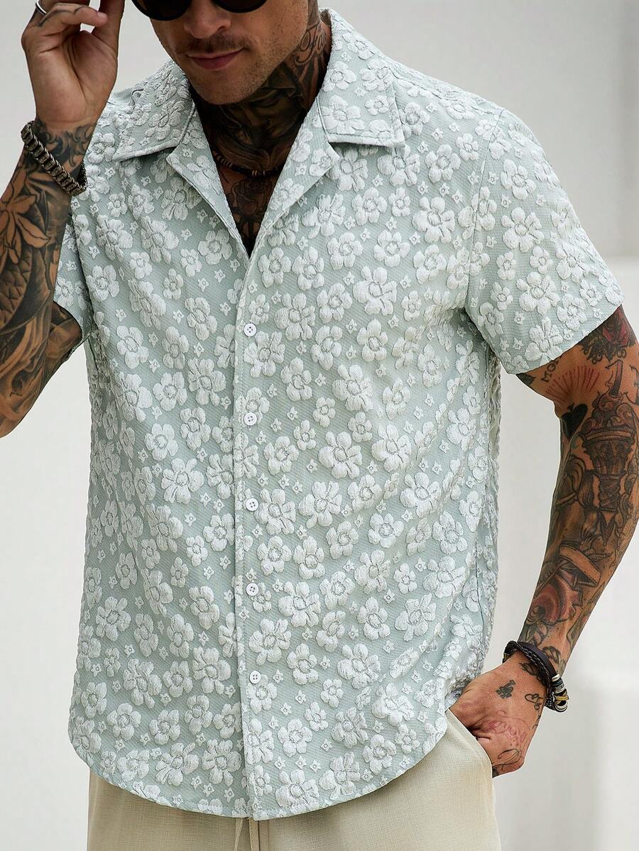 Mens Short Sleeve Shirt Solid Color Single-Breasted Casual – Vanto
