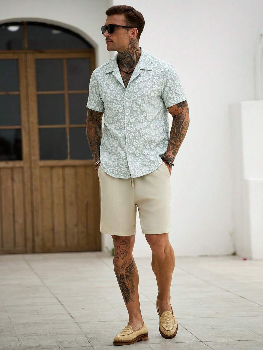 Mens Short Sleeve Shirt Solid Color Single-Breasted Casual – Vanto