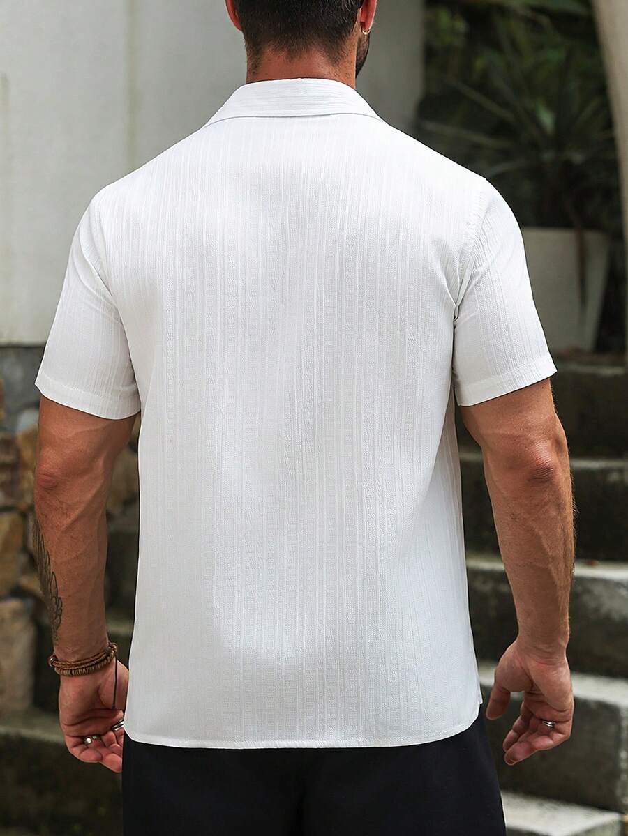 Mens Short Sleeve Shirt Solid Color Single-Breasted Casual – Vanto