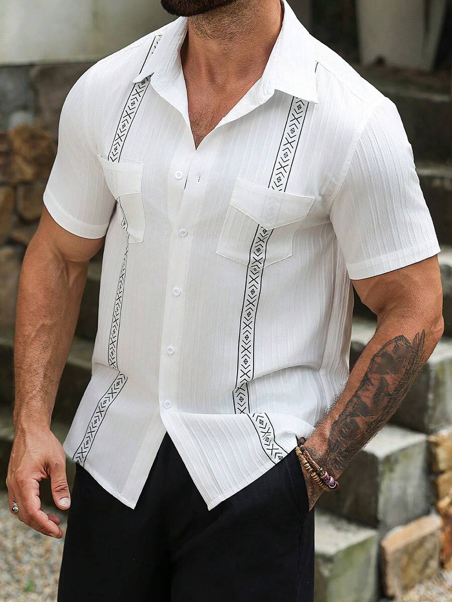 Mens Short Sleeve Shirt Solid Color Single-Breasted Casual – Vanto