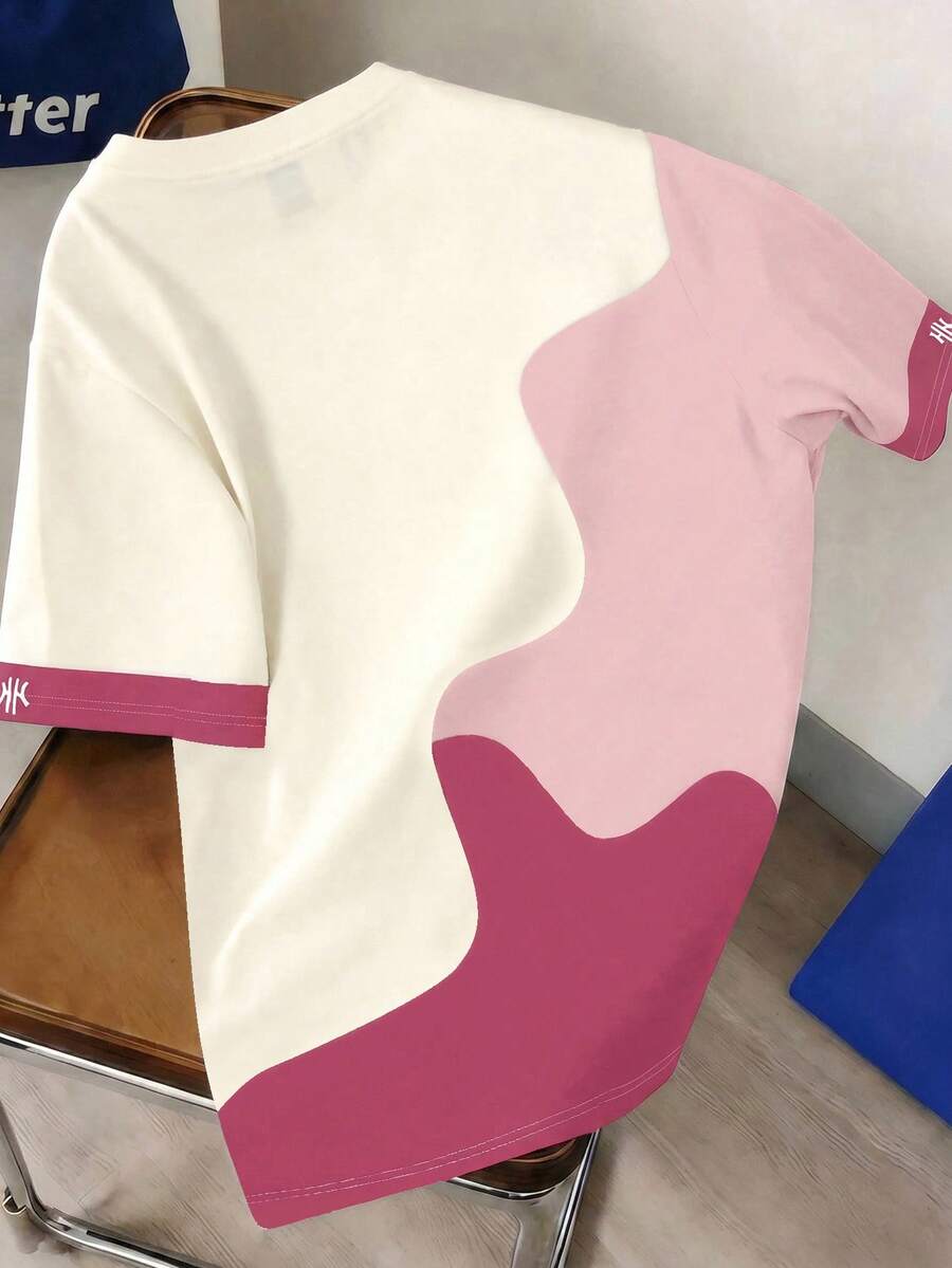 Mens T-Shirt Color Block Drop Shoulder Casual Summer Tee – Valden