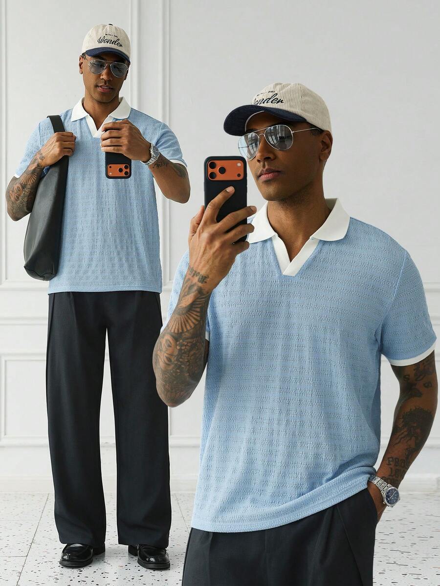Mens Polo Shirt Geometric Jacquard Knit Short Sleeve – Valron