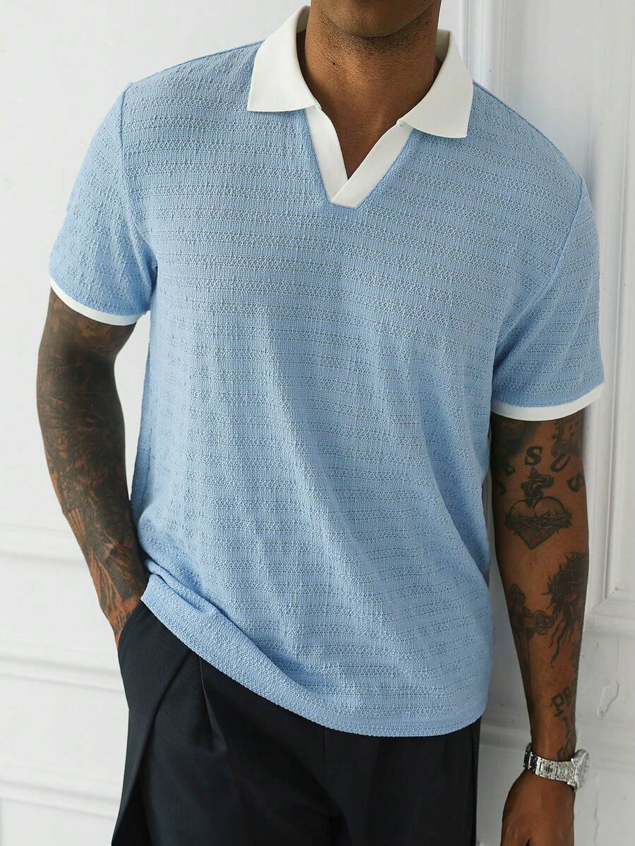 Mens Polo Shirt Geometric Jacquard Knit Short Sleeve – Valron