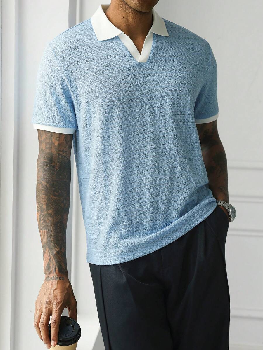 Mens Polo Shirt Geometric Jacquard Knit Short Sleeve – Valron