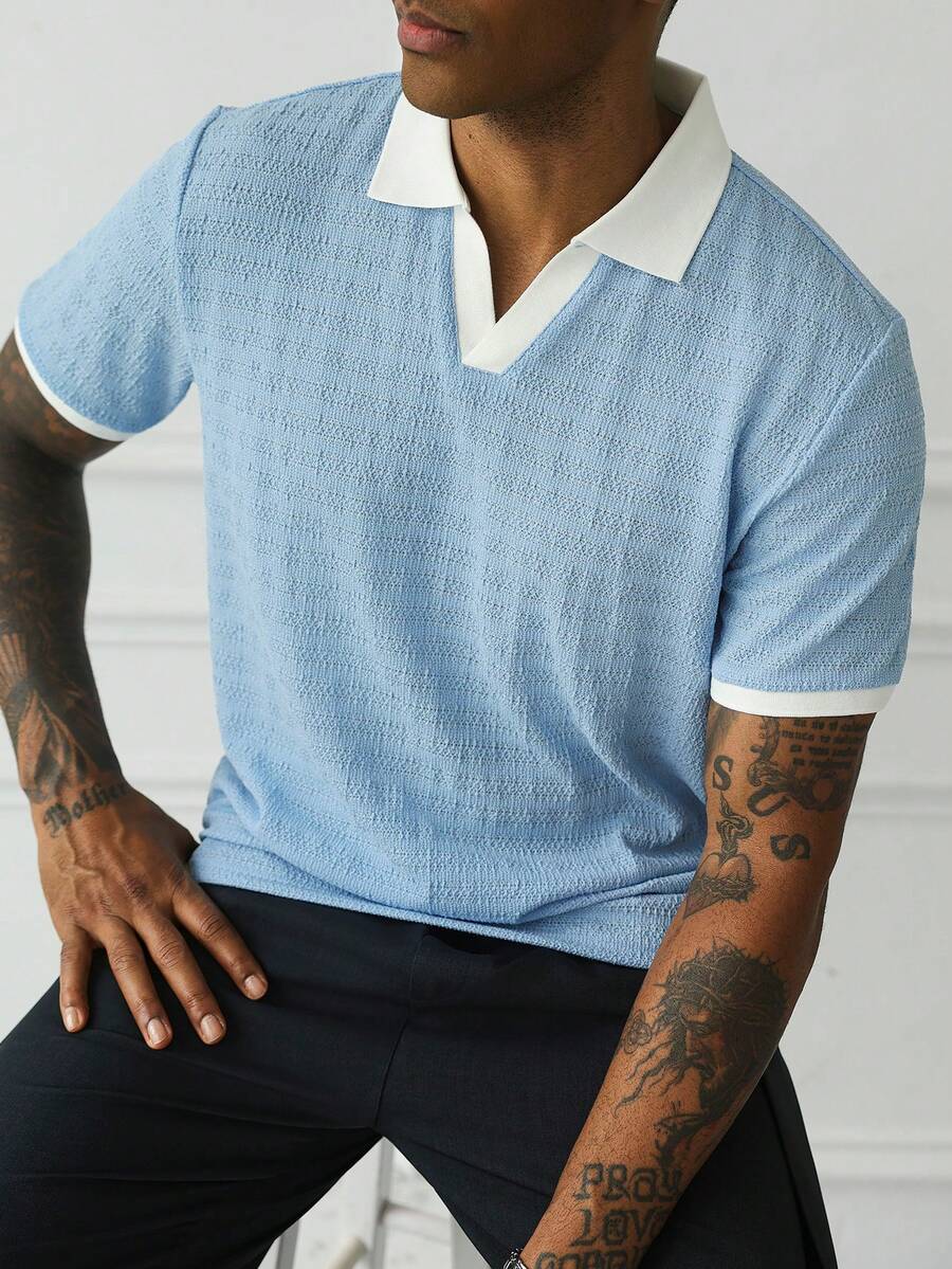 Mens Polo Shirt Geometric Jacquard Knit Short Sleeve – Valron