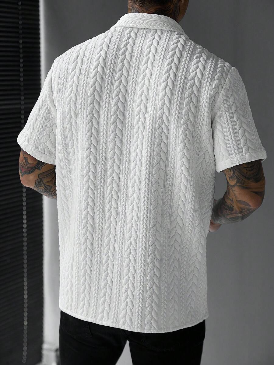 Mens Short Sleeve Crochet Knit Shirt Open Weave Casual Summer