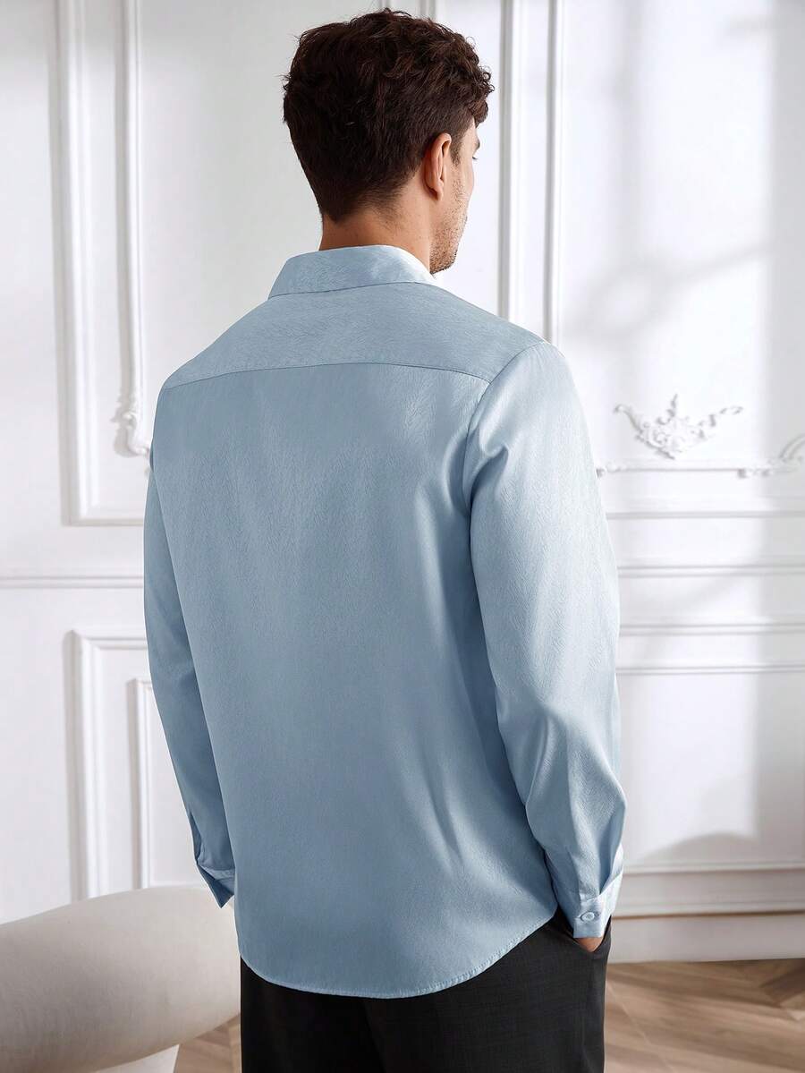 Shirt Shop Stand Collar Button-Up Long Sleeve Polyester Stretch – Marvo