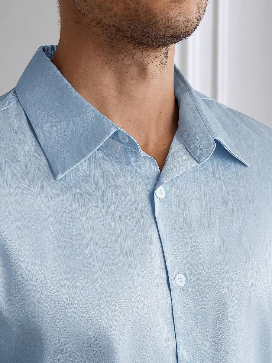 Shirt Shop Stand Collar Button-Up Long Sleeve Polyester Stretch – Marvo