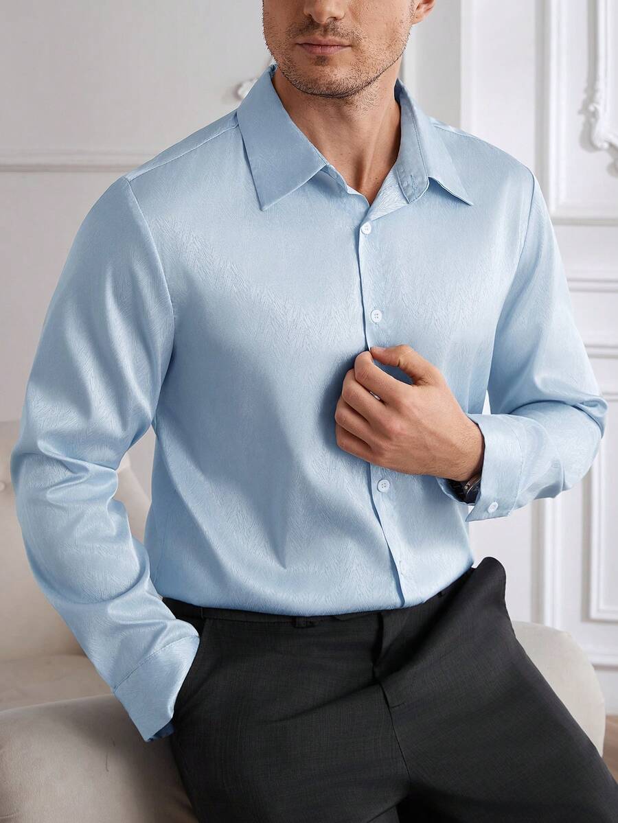 Shirt Shop Stand Collar Button-Up Long Sleeve Polyester Stretch – Marvo