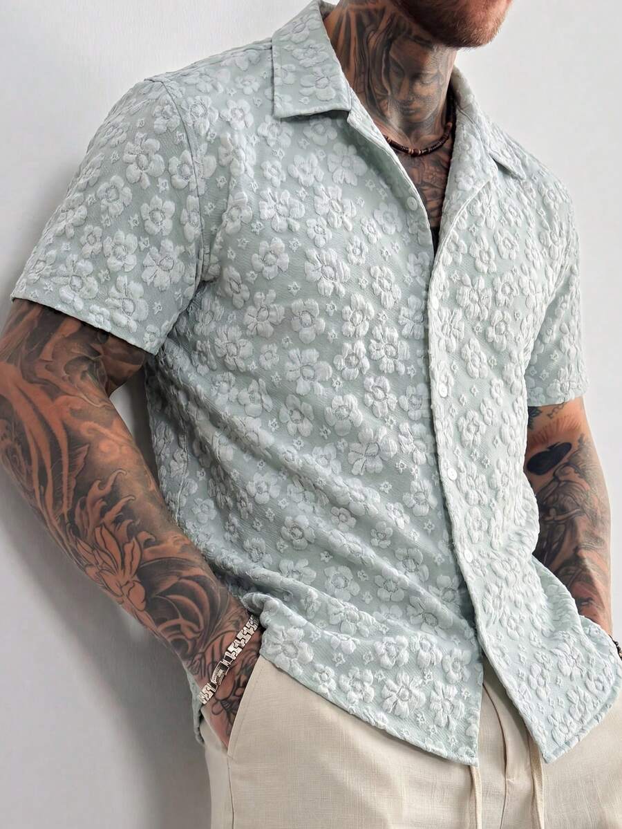 Mens Short Sleeve Shirt Solid Color Single-Breasted Casual – Vanto