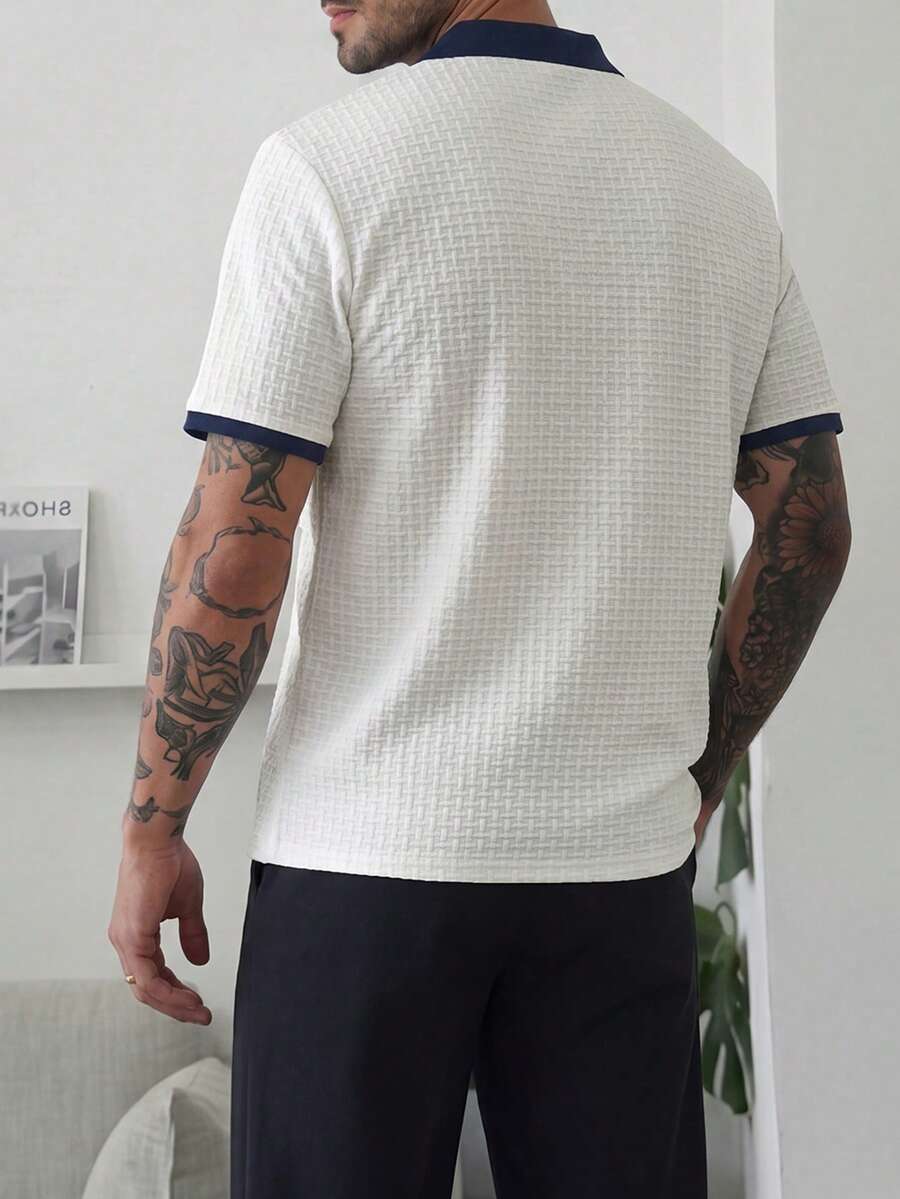 Mens Polo Shirt Geometric Jacquard Knit Short Sleeve – Valron