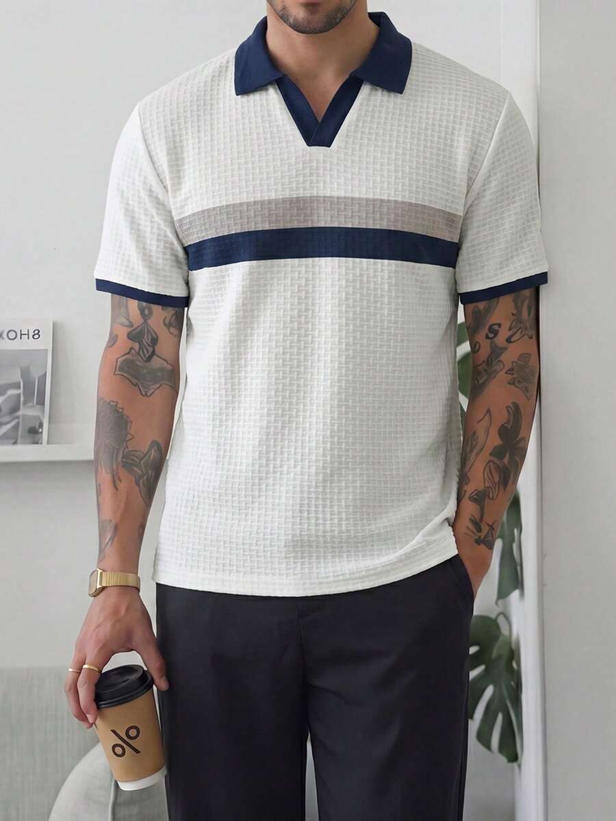 Mens Polo Shirt Geometric Jacquard Knit Short Sleeve – Valron