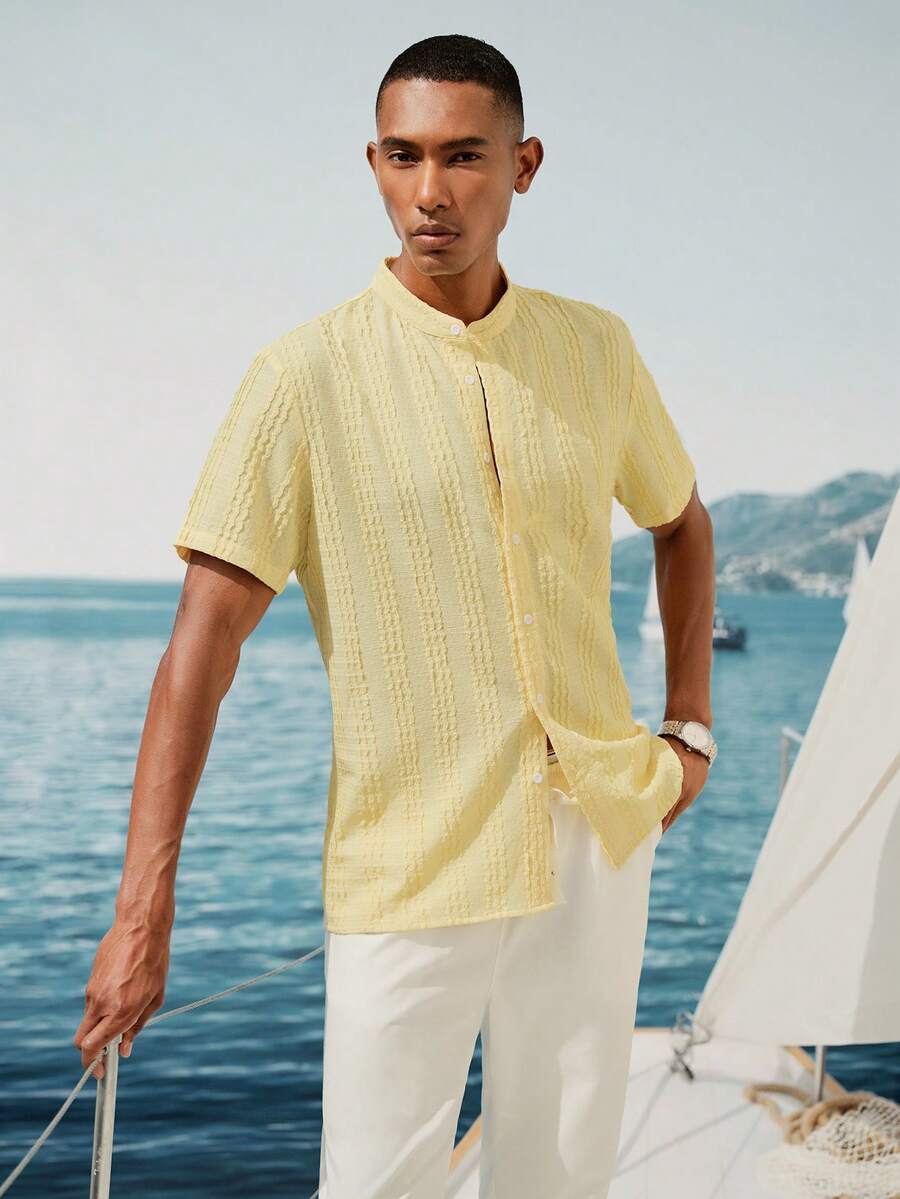 Mens Short Sleeve Crochet Knit Shirt Open Weave Casual Summer