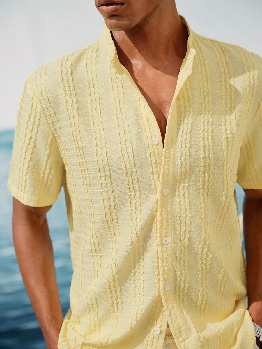 Mens Short Sleeve Crochet Knit Shirt Open Weave Casual Summer