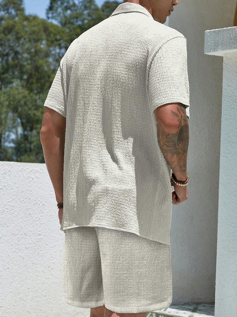Mens Pant and Shirt Set Jacquard Short Sleeve Button-Up – Vornel