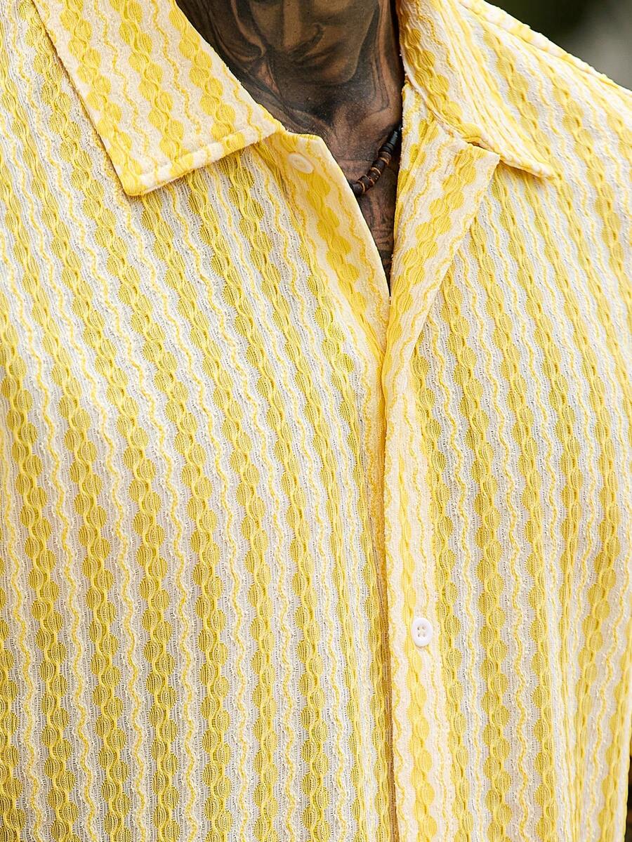 Mens Short Sleeve Crochet Knit Shirt Open Weave Casual Summer