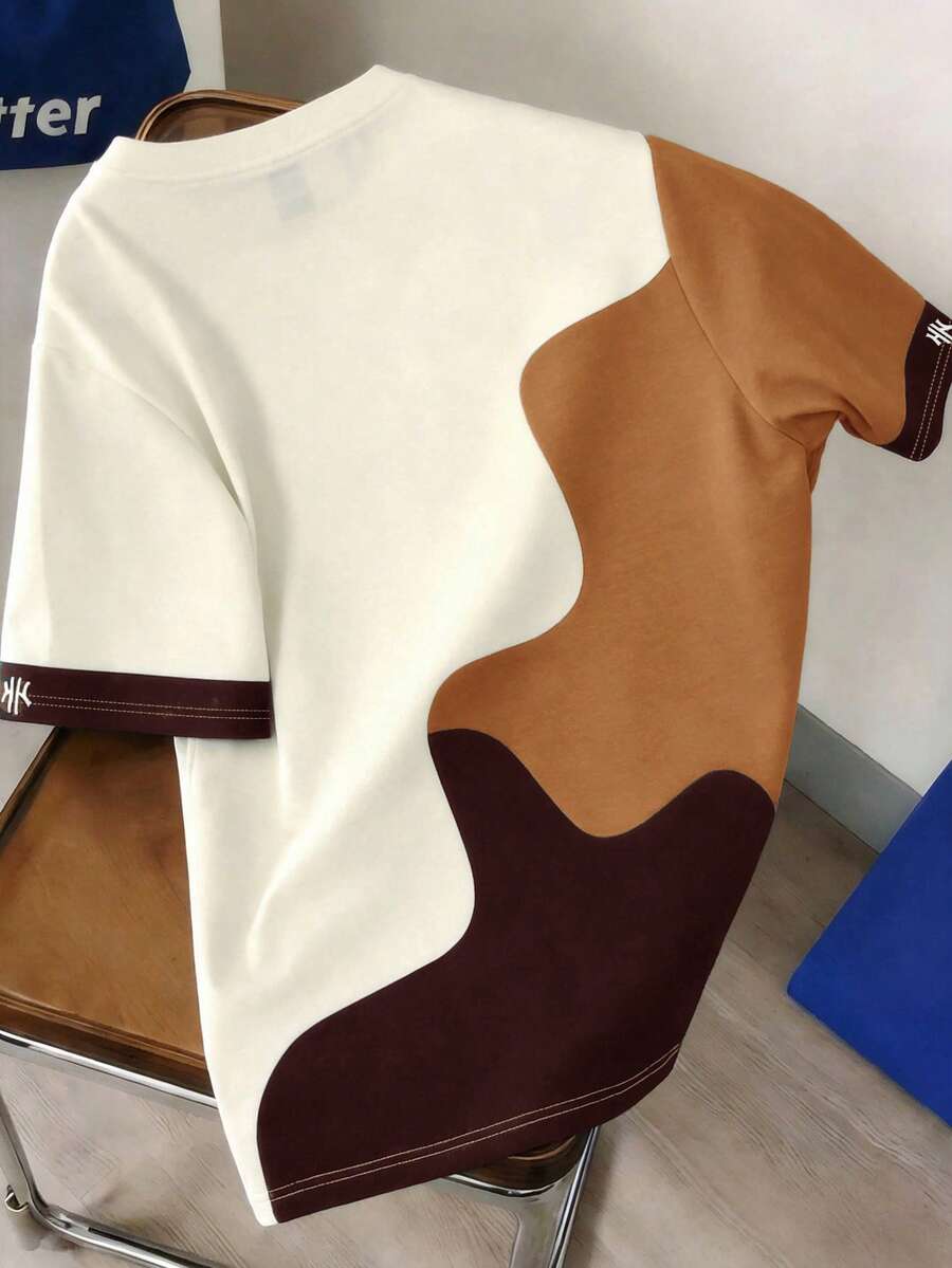 Mens T-Shirt Color Block Drop Shoulder Casual Summer Tee – Valden