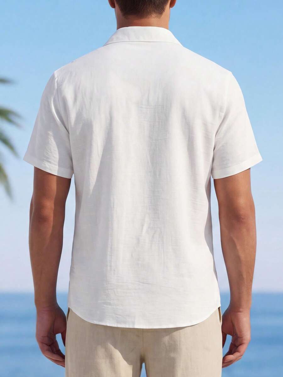 Mens Short Sleeve Button-Down Shirt Polyester Blend Regular Fit – Faldon