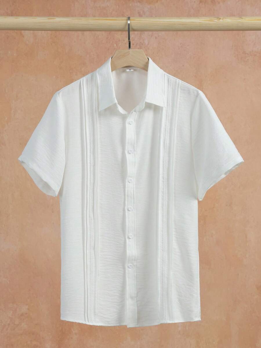 Mens Short Sleeve Button-Down Shirt Polyester Blend Regular Fit – Faldon