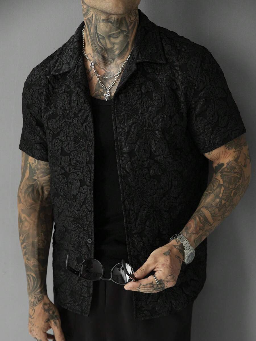 Mens Short Sleeve Shirt Solid Color Single-Breasted Casual – Vanto