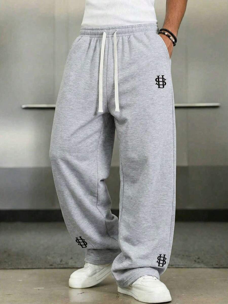 Mens Pant Wide Leg Drawstring Sweatpant Solid Relaxed Fit – Vorval