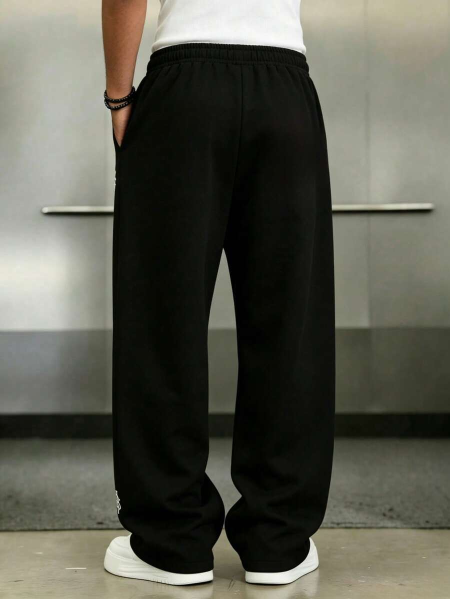 Mens Pant Wide Leg Drawstring Sweatpant Solid Relaxed Fit – Vorval