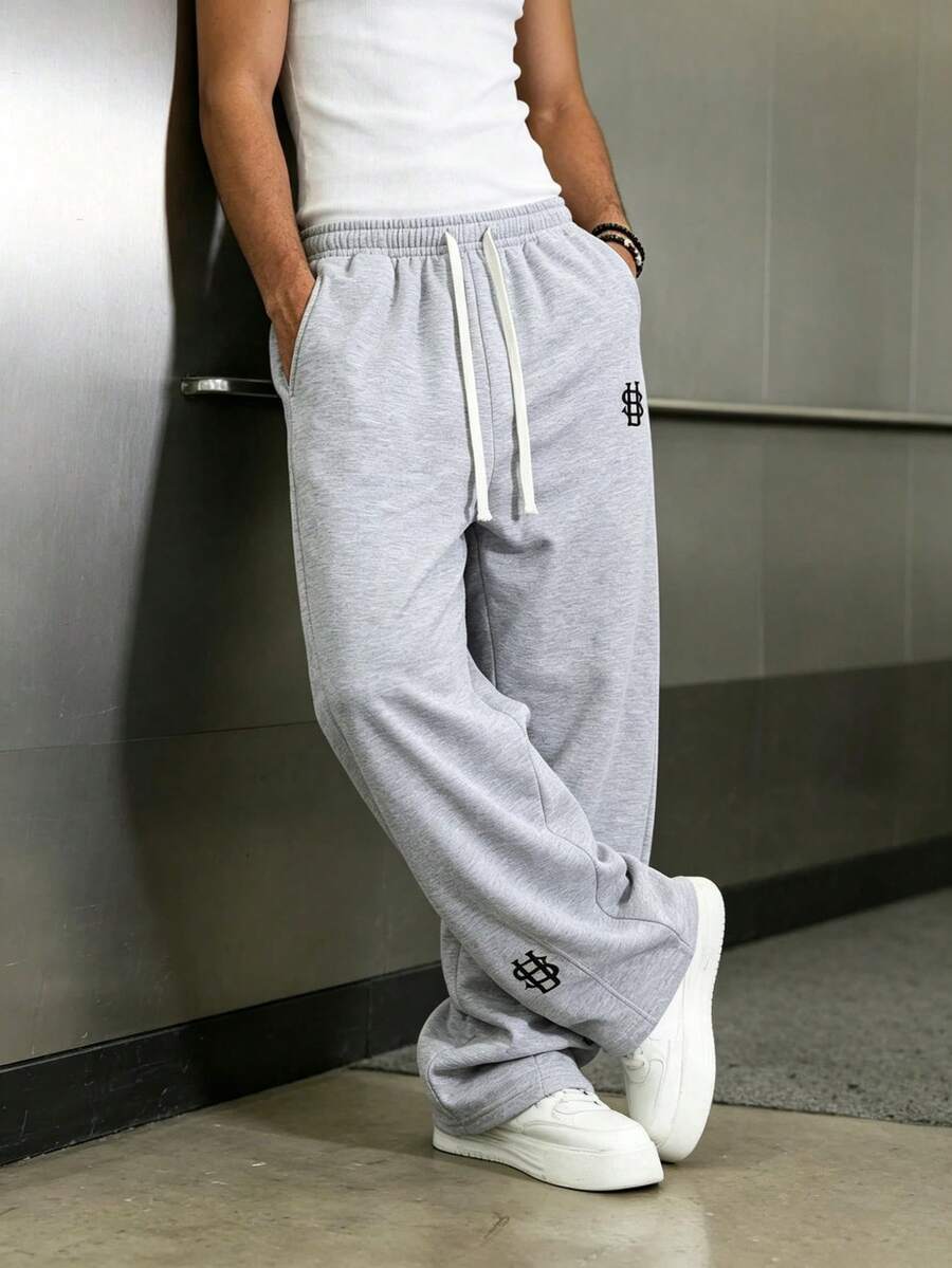 Mens Pant Wide Leg Drawstring Sweatpant Solid Relaxed Fit – Vorval