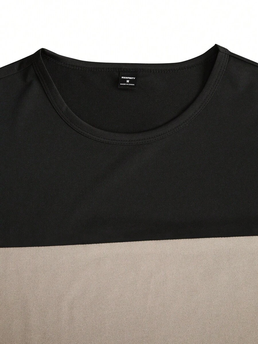 Mens T-Shirt and Shorts Set Color Block Crewneck Short Sleeve – Valco