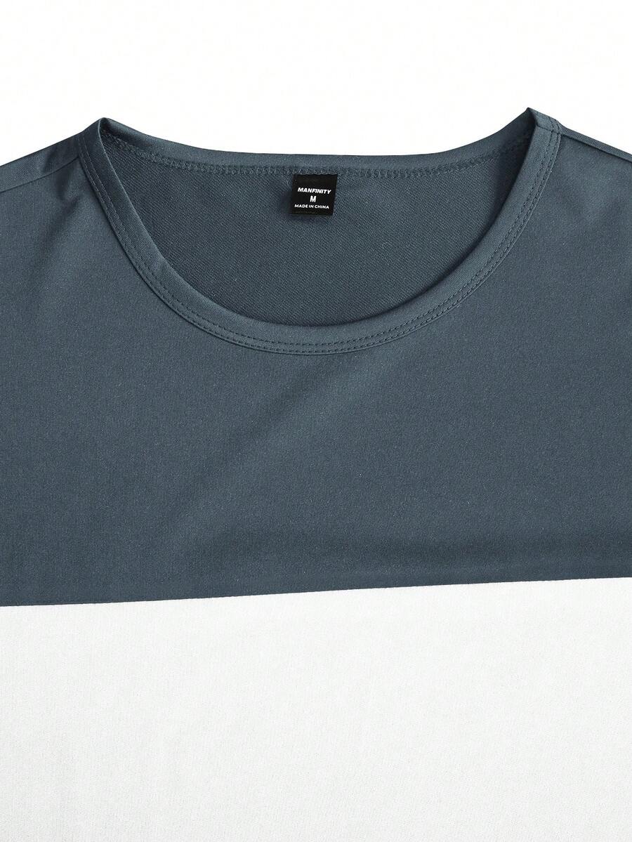 Mens T-Shirt and Shorts Set Color Block Crewneck Short Sleeve – Valco