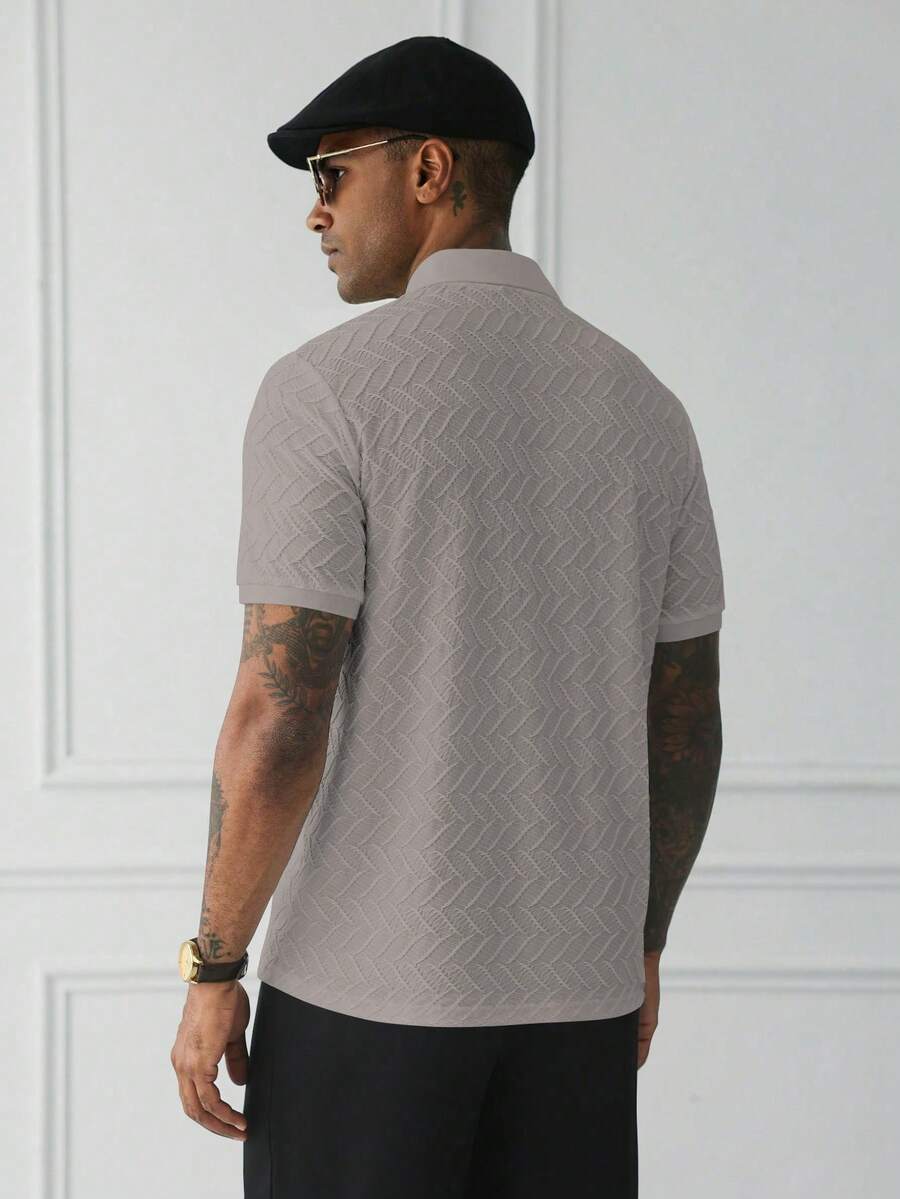 Mens Polo Shirt Geometric Jacquard Knit Short Sleeve – Valron