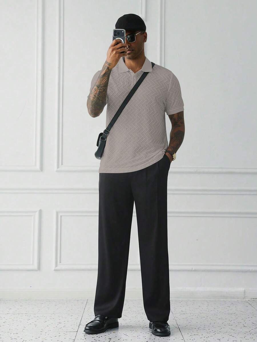 Mens Polo Shirt Geometric Jacquard Knit Short Sleeve – Valron