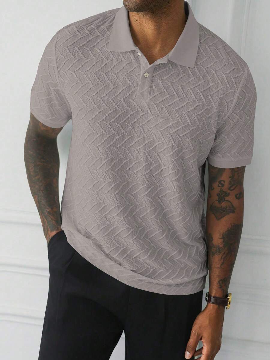 Mens Polo Shirt Geometric Jacquard Knit Short Sleeve – Valron