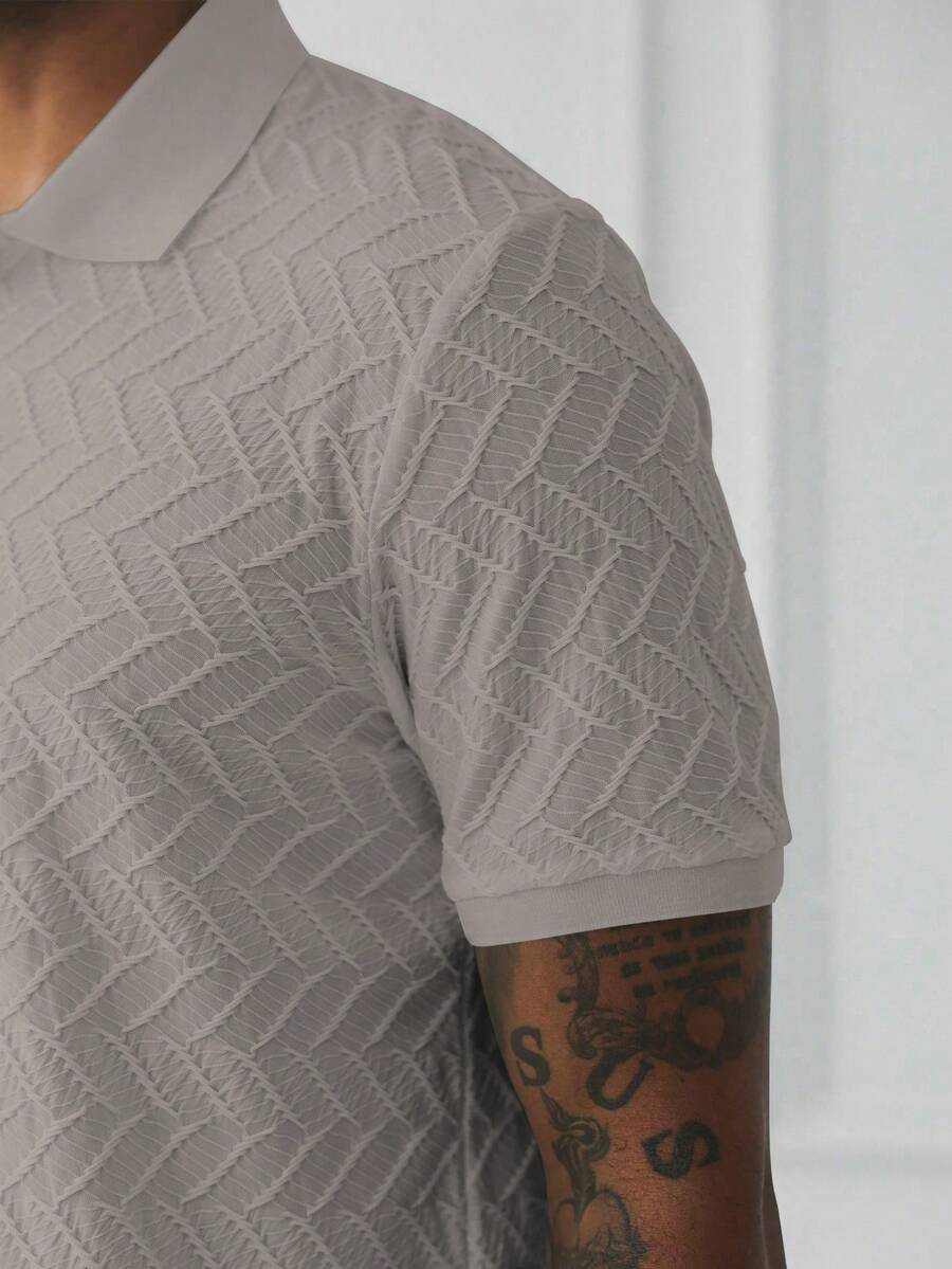 Mens Polo Shirt Geometric Jacquard Knit Short Sleeve – Valron