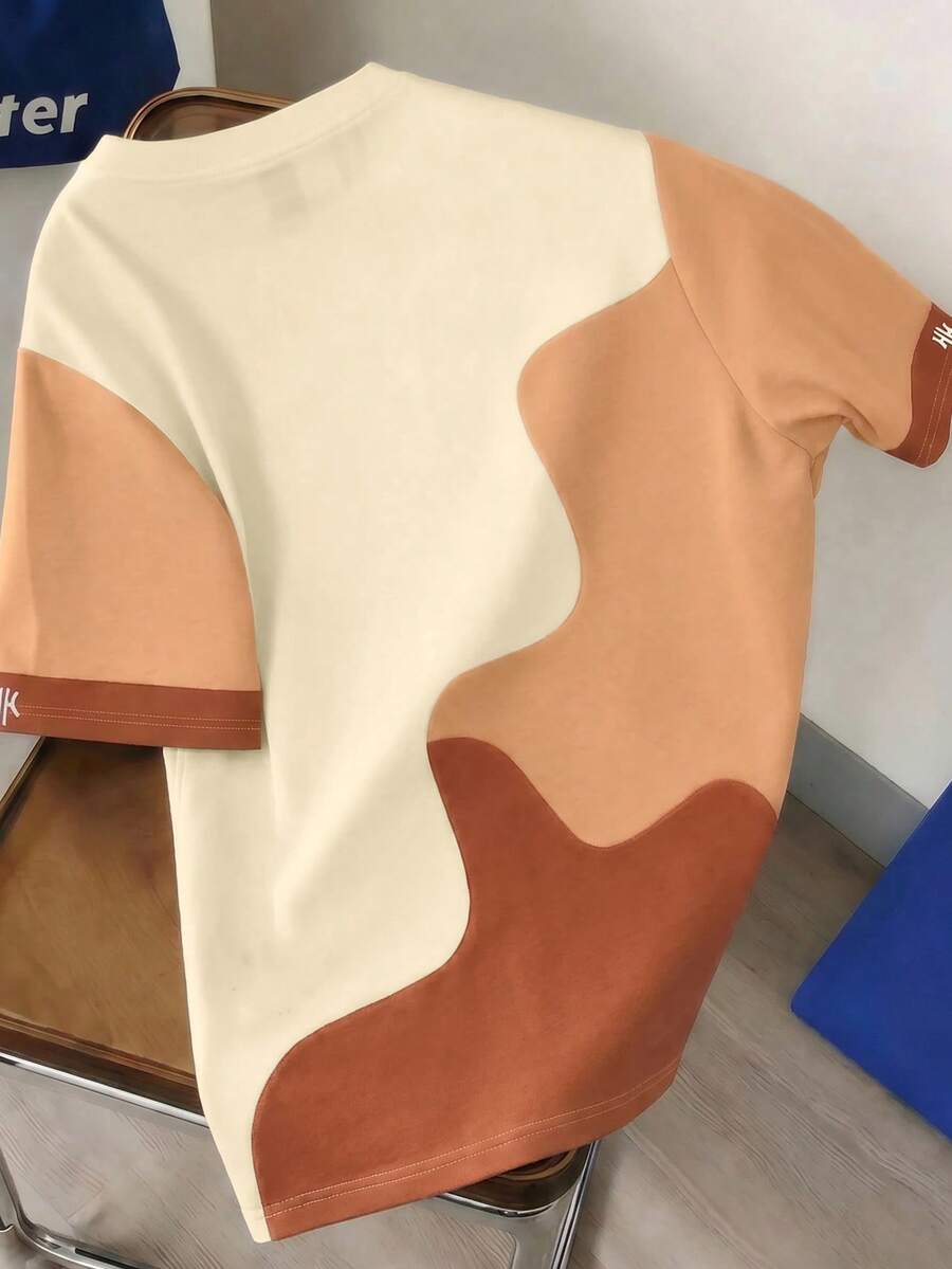 Mens T-Shirt Color Block Drop Shoulder Casual Summer Tee – Valden