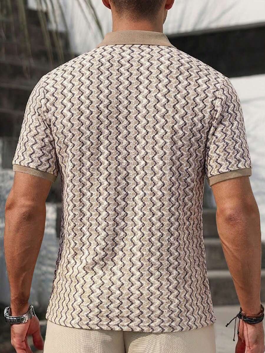 Mens Polo Shirt Geometric Jacquard Knit Short Sleeve – Valron