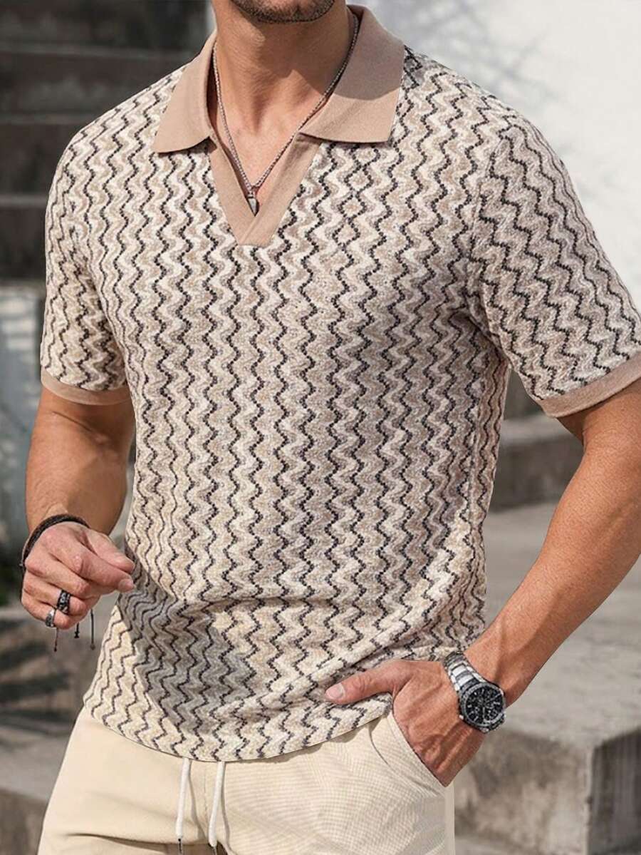 Mens Polo Shirt Geometric Jacquard Knit Short Sleeve – Valron