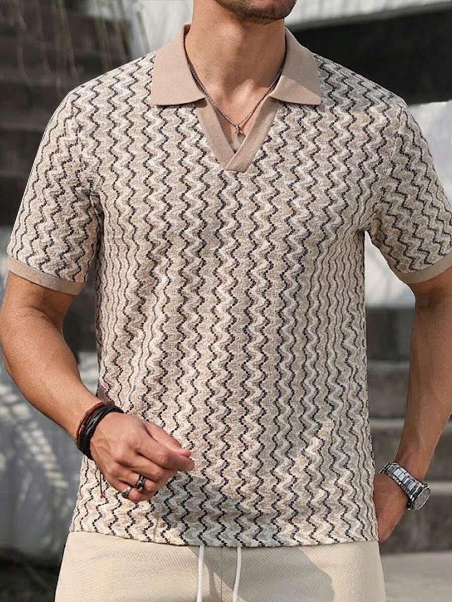 Mens Polo Shirt Geometric Jacquard Knit Short Sleeve – Valron