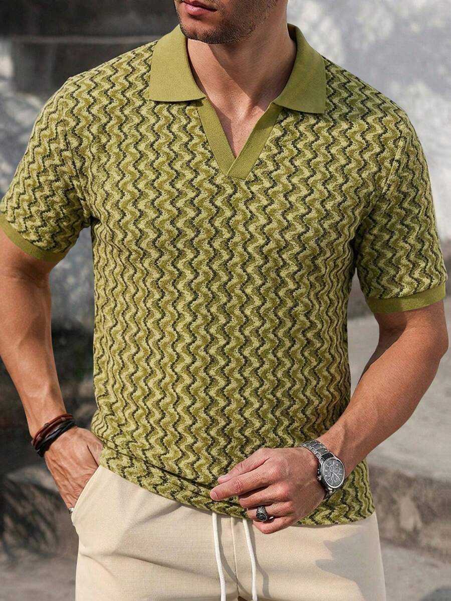 Mens Polo Shirt Geometric Jacquard Knit Short Sleeve – Valron