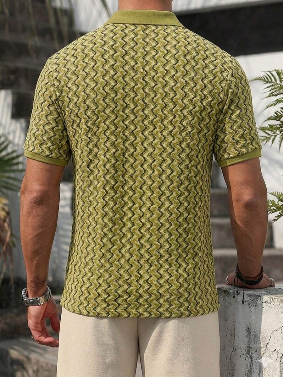 Mens Polo Shirt Geometric Jacquard Knit Short Sleeve – Valron