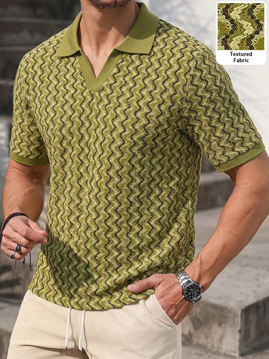 Mens Polo Shirt Geometric Jacquard Knit Short Sleeve – Valron