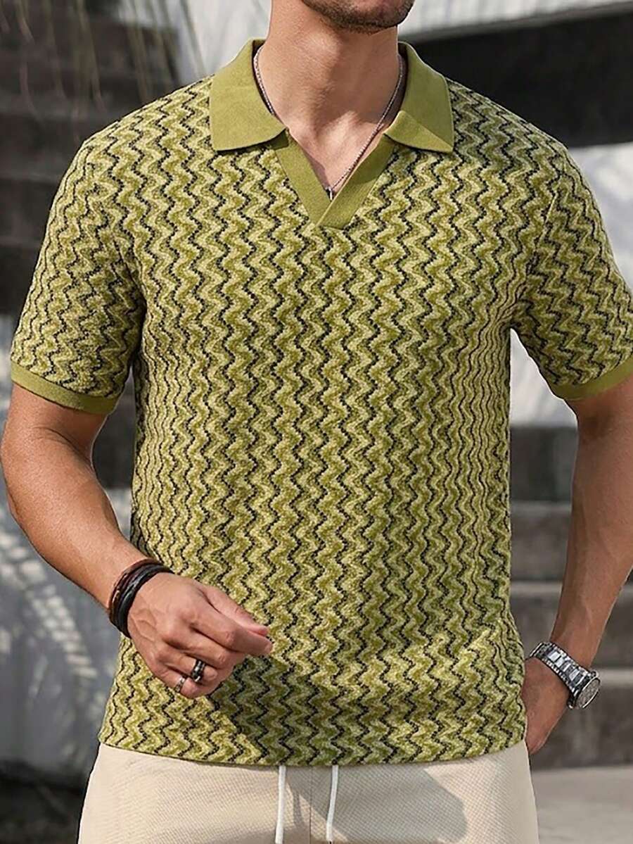 Mens Polo Shirt Geometric Jacquard Knit Short Sleeve – Valron