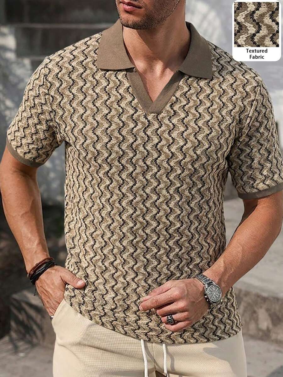 Mens Polo Shirt Geometric Jacquard Knit Short Sleeve – Valron