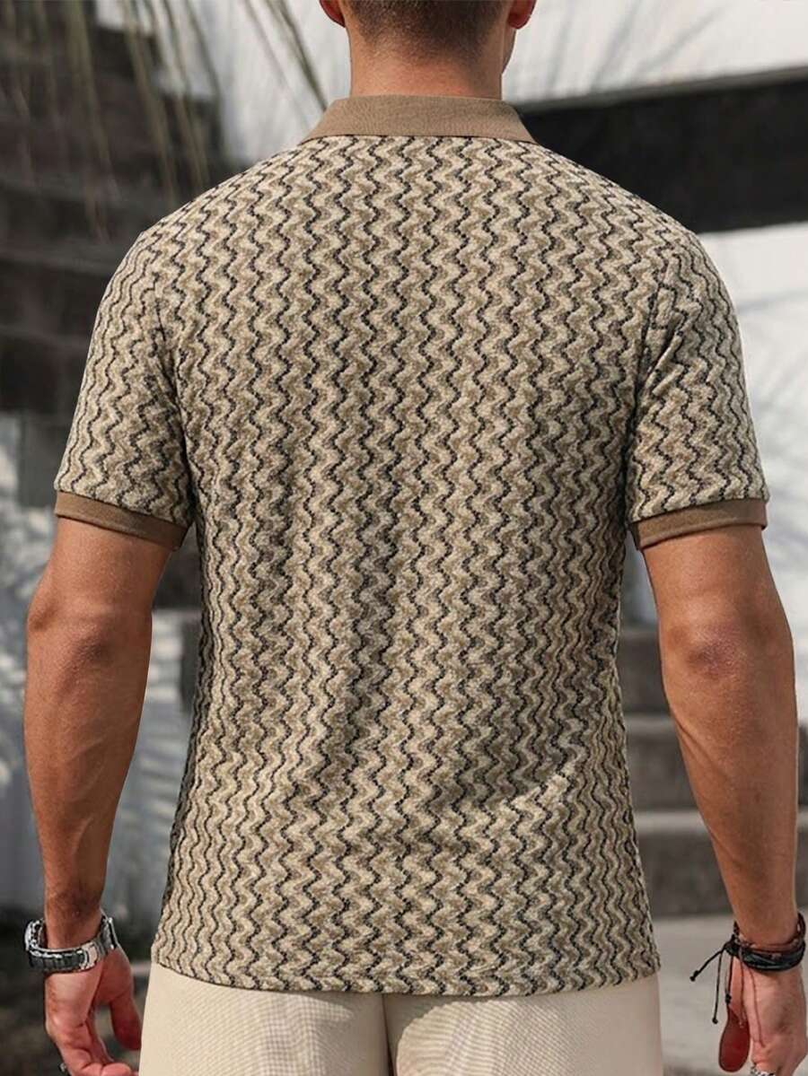 Mens Polo Shirt Geometric Jacquard Knit Short Sleeve – Valron