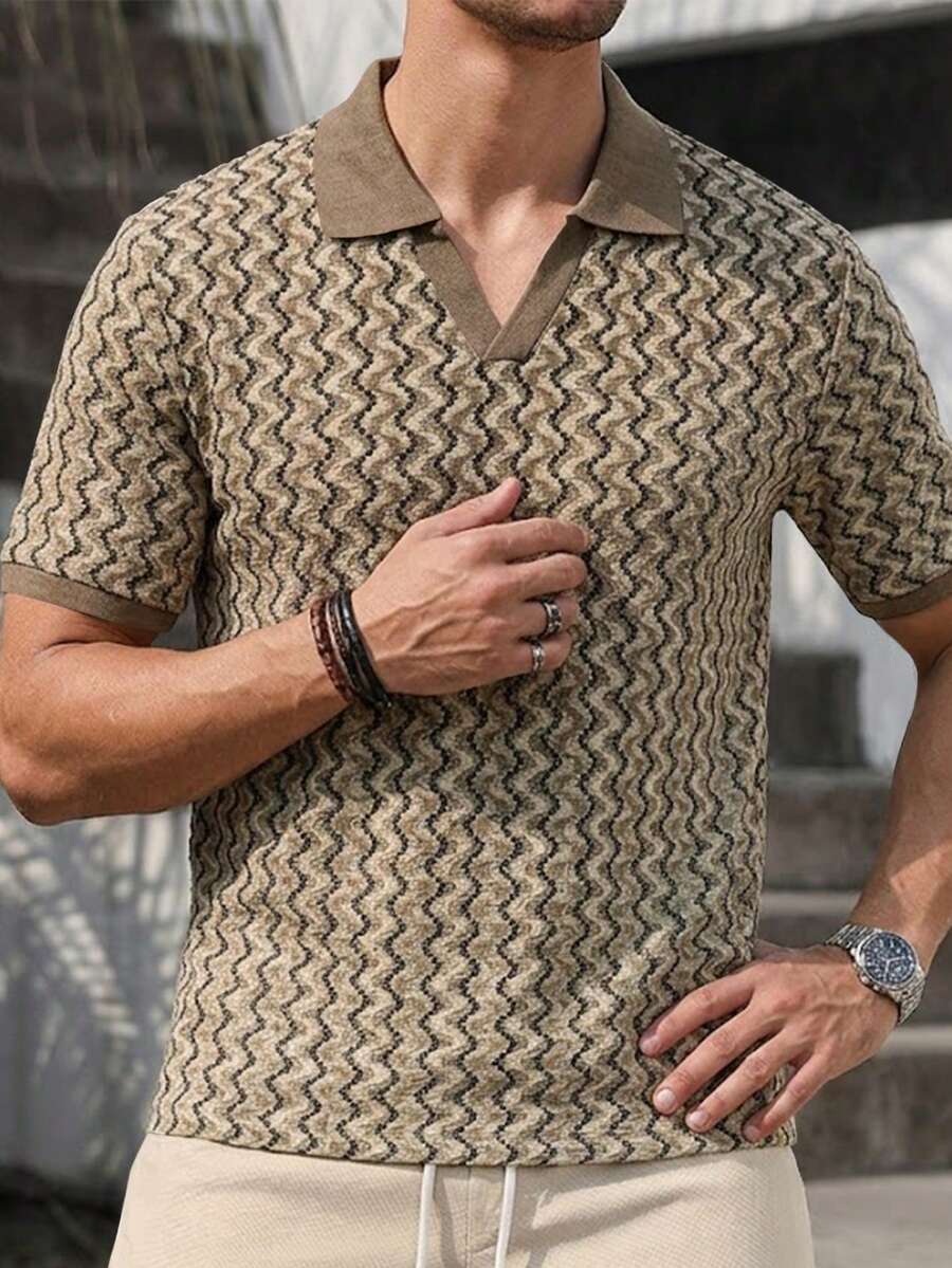 Mens Polo Shirt Geometric Jacquard Knit Short Sleeve – Valron