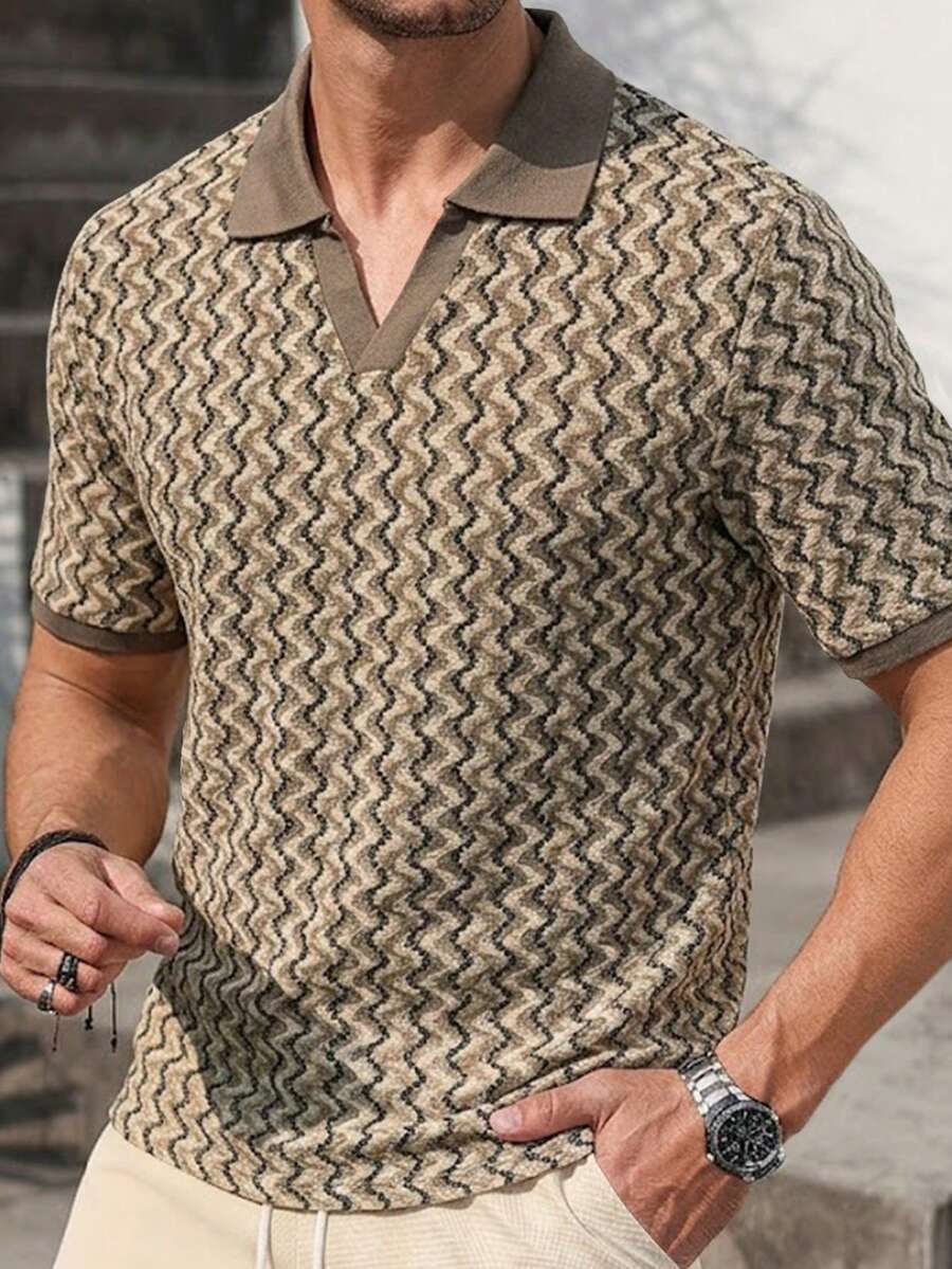 Mens Polo Shirt Geometric Jacquard Knit Short Sleeve – Valron