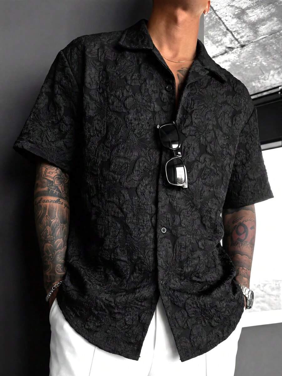 Mens Short Sleeve Shirt Solid Color Single-Breasted Casual – Vanto