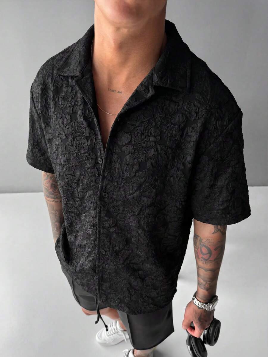 Mens Short Sleeve Shirt Solid Color Single-Breasted Casual – Vanto
